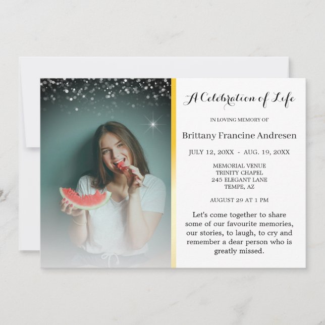 Invitation Célébration de la vie Funérailles élégantes et sav (Devant)