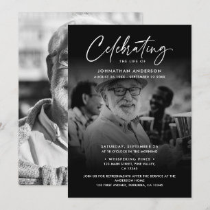 Invitation Célébration de la vie/Funérailles/Mémorial en 2 ph
