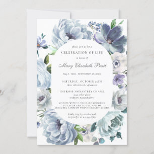 Invitation Célébration de la vie funéraire Dusty Blue Floral
