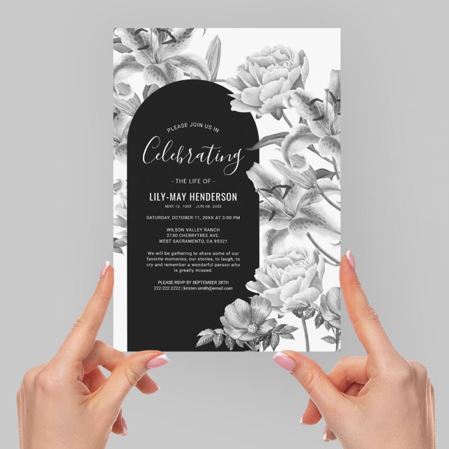 Invitation Célébration de la vie | Funéraire Floral (Créateur téléchargé)