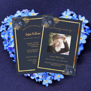 Invitation Célébration de la vie funéraire marine bleu or pho