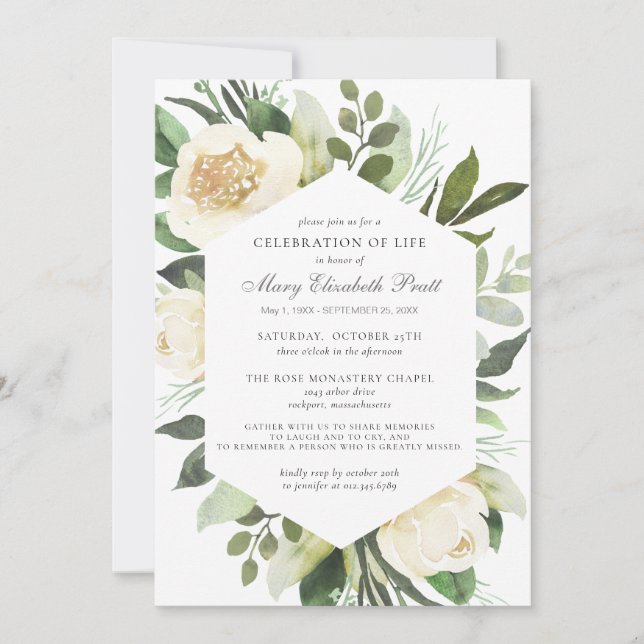 Invitation Célébration de la vie funéraire Memorial Floral bl (Devant)