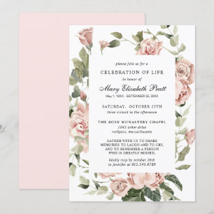 Invitation Célébration de la vie funéraire Mémorial rose flor