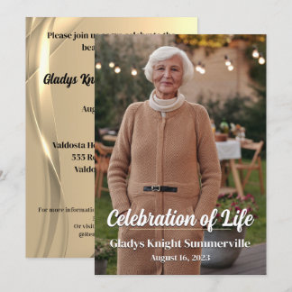 Invitation Célébration de la vie | Golden Glow QR Code