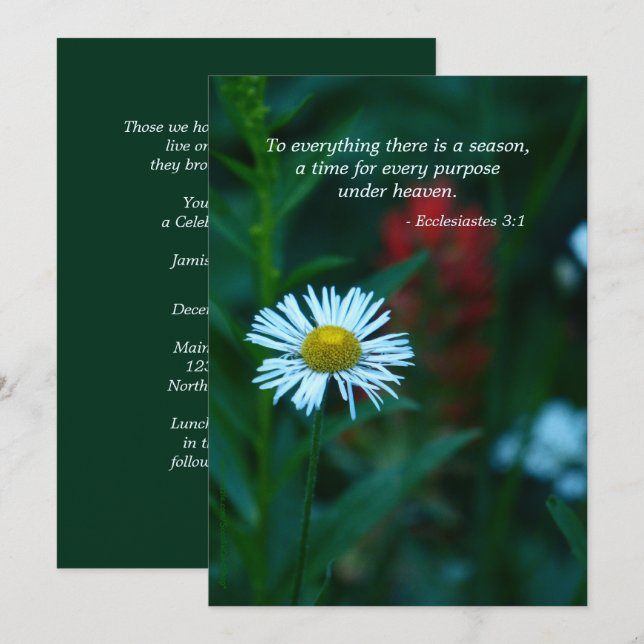 Invitation Célébration de la vie Invitation, Citation de l'éc (Devant / Derrière)