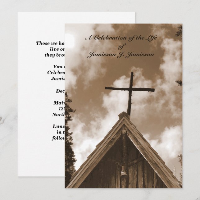 Invitation Célébration de la vie Invitation, Vieille église,  (Devant / Derrière)