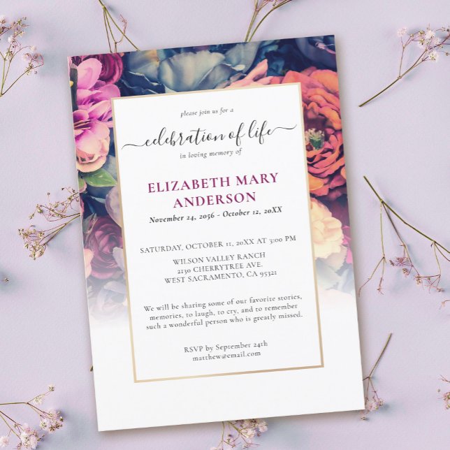 Invitation Célébration de la vie Mémorial Moody Floral (Créateur téléchargé)