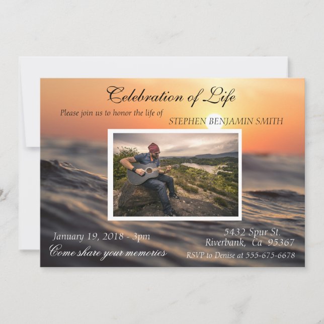 Invitation Célébration de la vie Ocean Lake Sunset Photo (Devant)