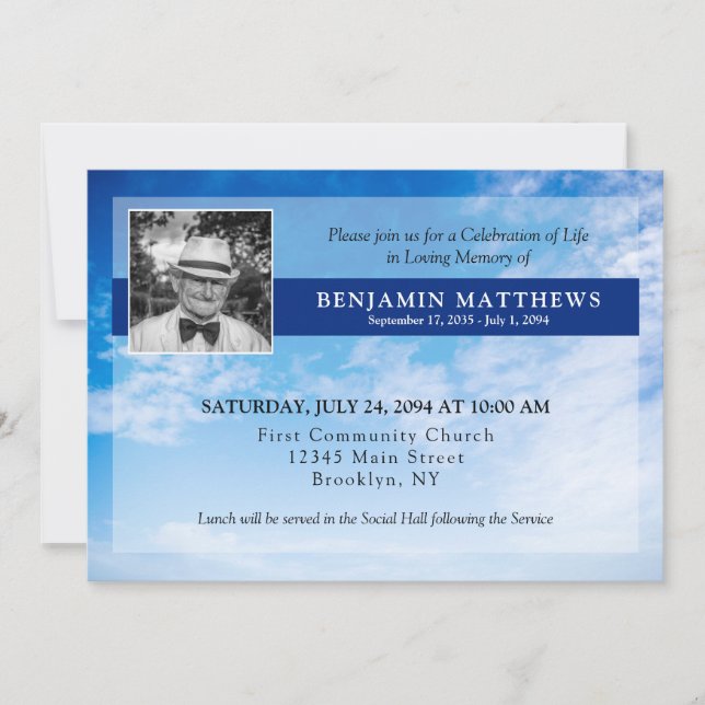 Invitation Célébration de la vie Photo Blue Sky Funeral Buria (Devant)