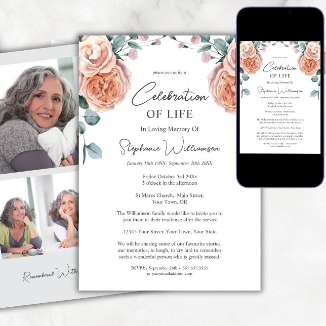 Invitation Célébration de la vie - Photo Peach Funérailles Ro (Créateur téléchargé)