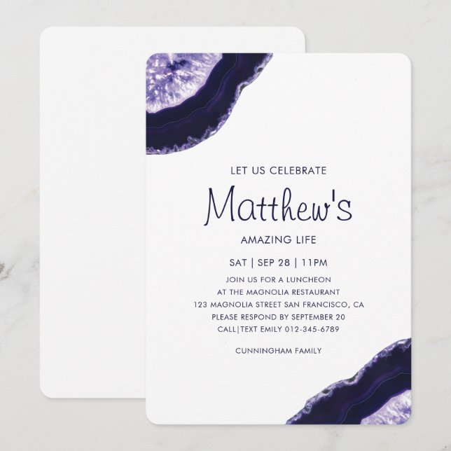 Invitation Célébration de la vie Pierre minérale naturelle (Devant / Derrière)