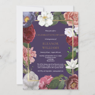 Invitation Célébration de la vie Rose Fleur Violet Or