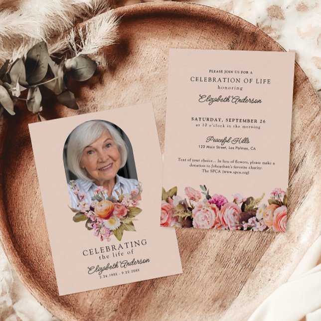 Invitation Célébration de la vie Roses roses et pivoines flor (Créateur téléchargé)