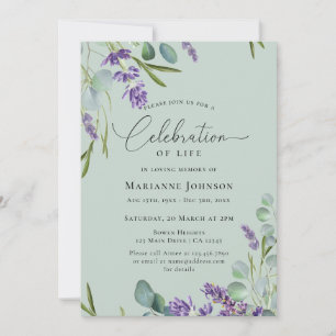 Invitation Célébration de la vie Sage vert Lavender Floral