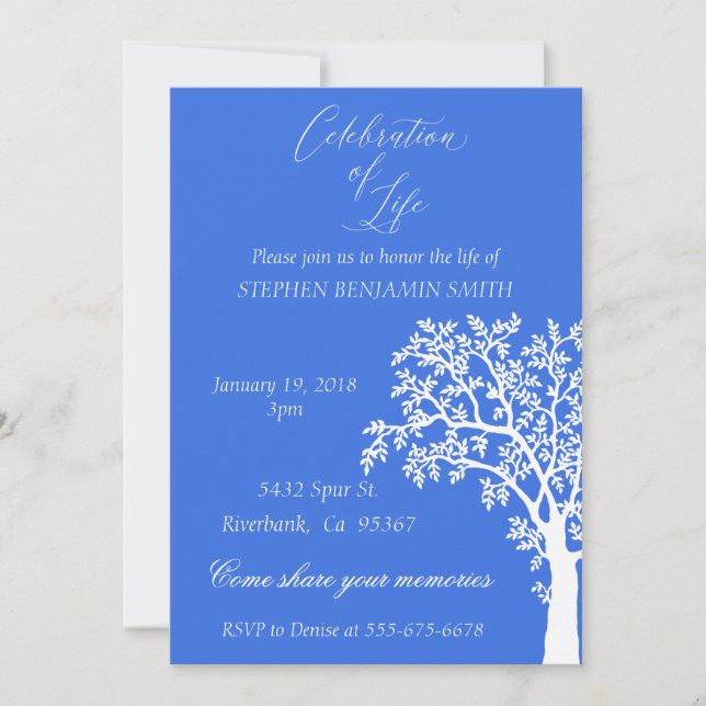Invitation Célébration de la vie Service commémoratif Arbre b (Devant)