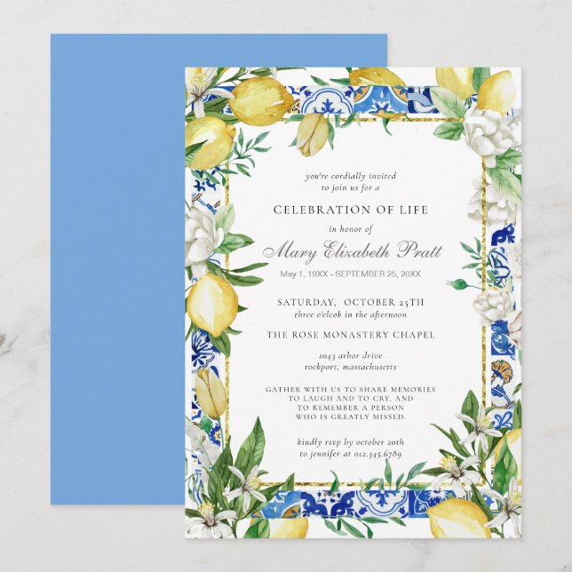 Invitation Célébration de la vie Service commémoratif Lemon (Devant / Derrière)