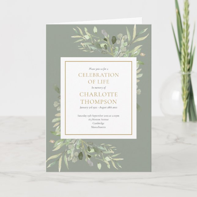 Invitation Célébration de la vie verte Funérailles florales p (Devant)