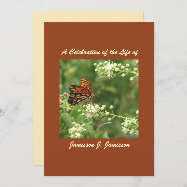 Invitation Célébration de l'invitation à la vie, Papillon ora (Devant / Derrière)