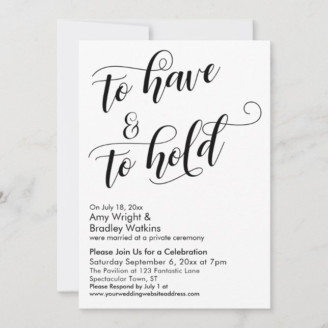 Invitation Célébration de mariage après To Have & to Hold Scr (Devant)