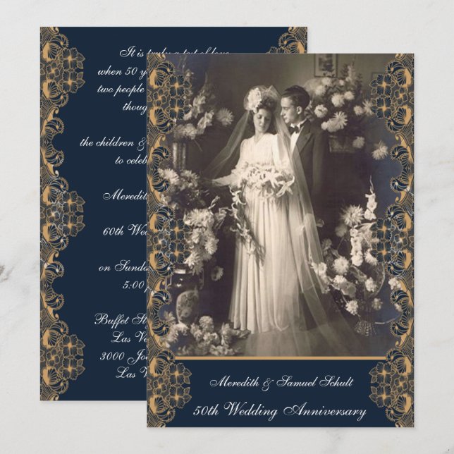 Invitation Célébration de Mariage de Style Vintage 50 Ans (Devant / Derrière)