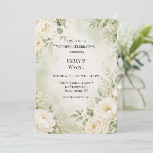 Invitation Célébration de mariage floral ivoire et vert sauge