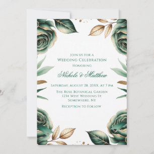 Invitation Célébration de mariage floral vert émeraude et or
