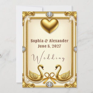 Invitation Célébration de mariage Perle Cygne Doré