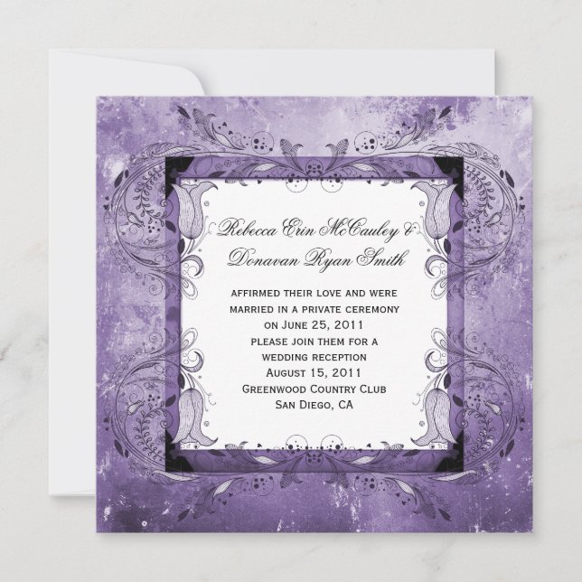 Invitation Célébration de mariage post grunge floral violet (Devant)