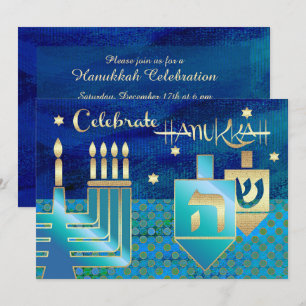 Invitation Célébration de Menorah & Dreidels Hanoukka
