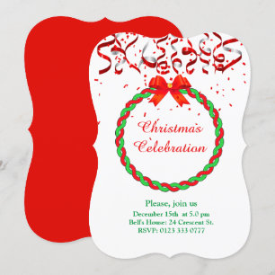 Invitation Célébration de Noël élégante sur fond rouge et bla