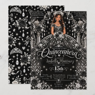 Invitation Célébration de Quinceañera Argent Noir