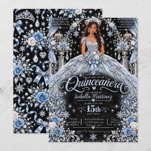 Invitation Célébration de Quinceañera bleu glacé
