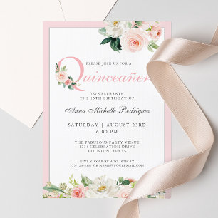 Invitation Célébration de Quinceanera Florale Rose
