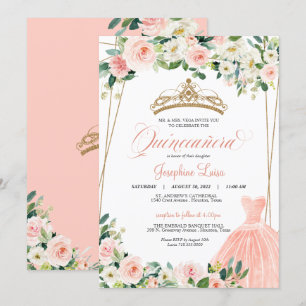 Invitation Célébration de Quinceañera florale rose et blanc