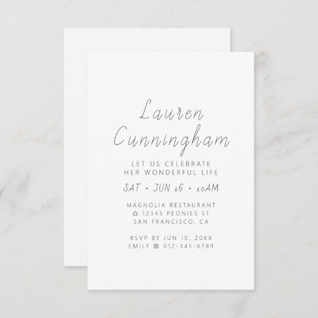 Invitation Célébration de sa merveilleuse vie Moderne Simple (Devant / Derrière)