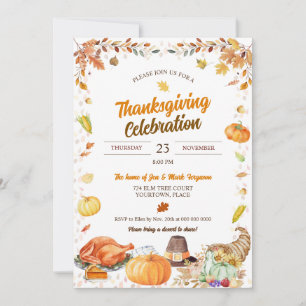 Invitation Célébration de Thanksgiving à l'aquarelle
