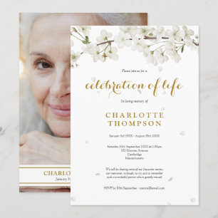 Invitation Célébration de vie en photo Fleur blanche florale
