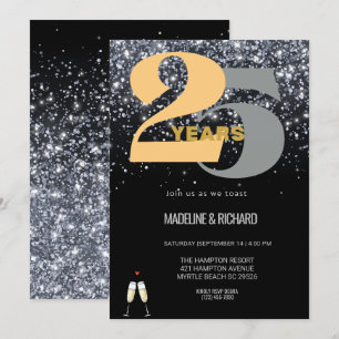 Invitation Célébration des 25 ans de mariage Glitter Silver