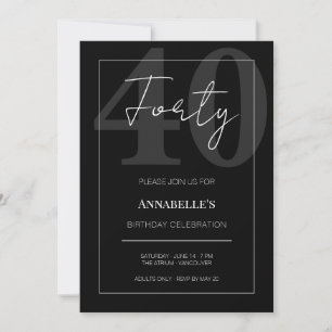 Invitation Célébration des 40 ans en noir et blanc