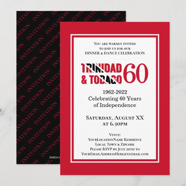 Invitation Célébration des 60 ans d'indépendance de TRINIDAD (Devant / Derrière)