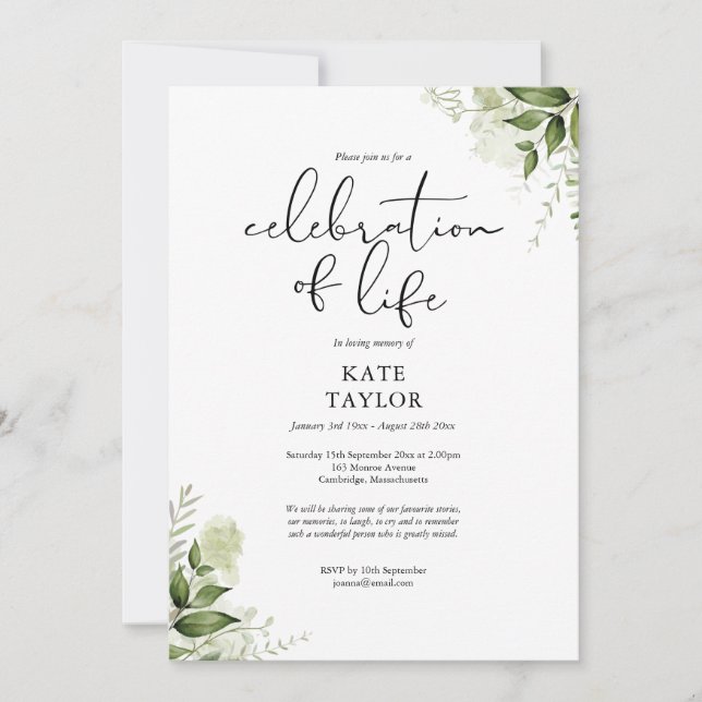 Invitation Célébration des funérailles de la vie dans la verd (Devant)
