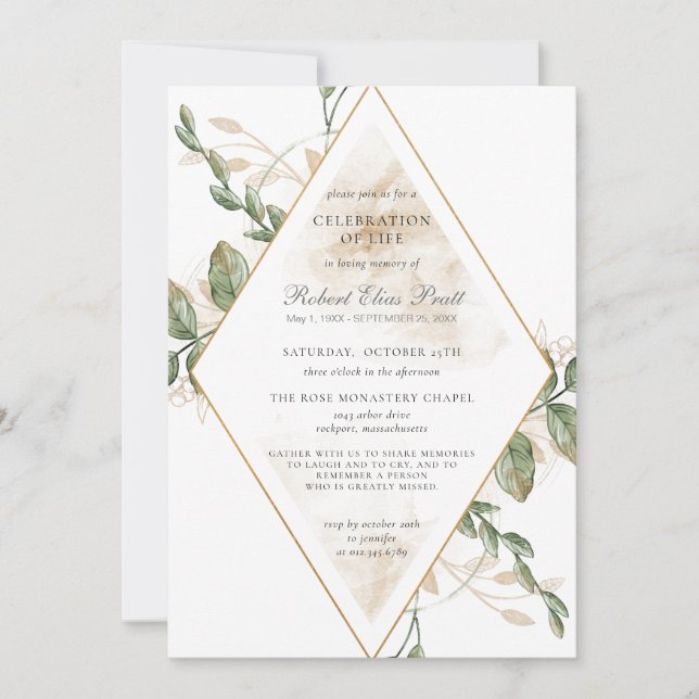 Invitation Célébration des funérailles vertes de la vie (Devant)