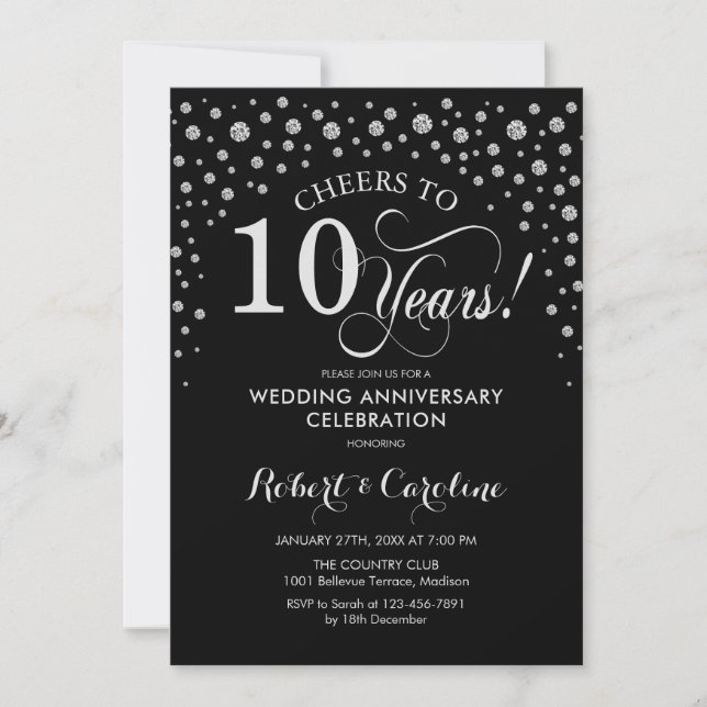 Invitation Célébration du 10ème Anniversaire - Noir Argent (Devant)