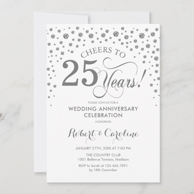Invitation Célébration du 25e anniversaire - Silver White (Devant)