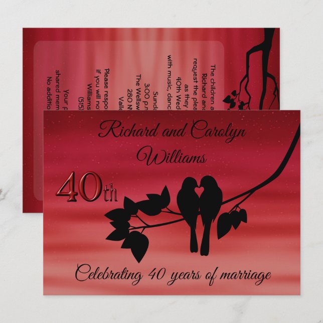 Invitation Célébration du 40e anniversaire de mariage des tou (Devant / Derrière)