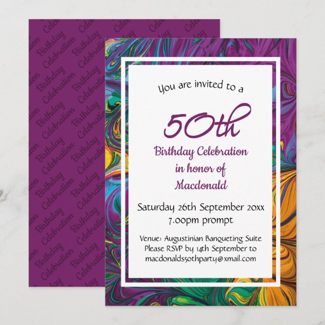 Invitation Célébration du 50e anniversaire Abstrait Purple Cu (Devant / Derrière)