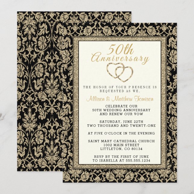 Invitation Célébration du 50e anniversaire de mariage (Devant / Derrière)