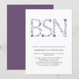 Invitation Célébration du diplôme de BSN, infirmière florale 