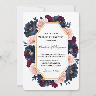 Invitation Célébration du Mariage de la Marine Burgundy Pink 