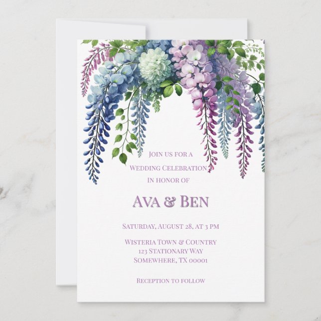 Invitation Célébration du Mariage de la Wisteria violet et ro (Devant)